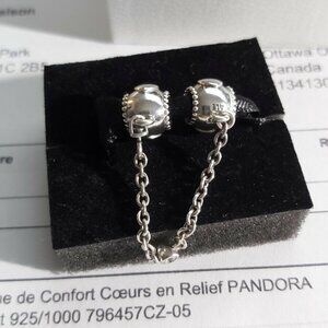 PANDORA Sterling Silver Country Edition Embossed Hearts Safety Chain 796457CZ
